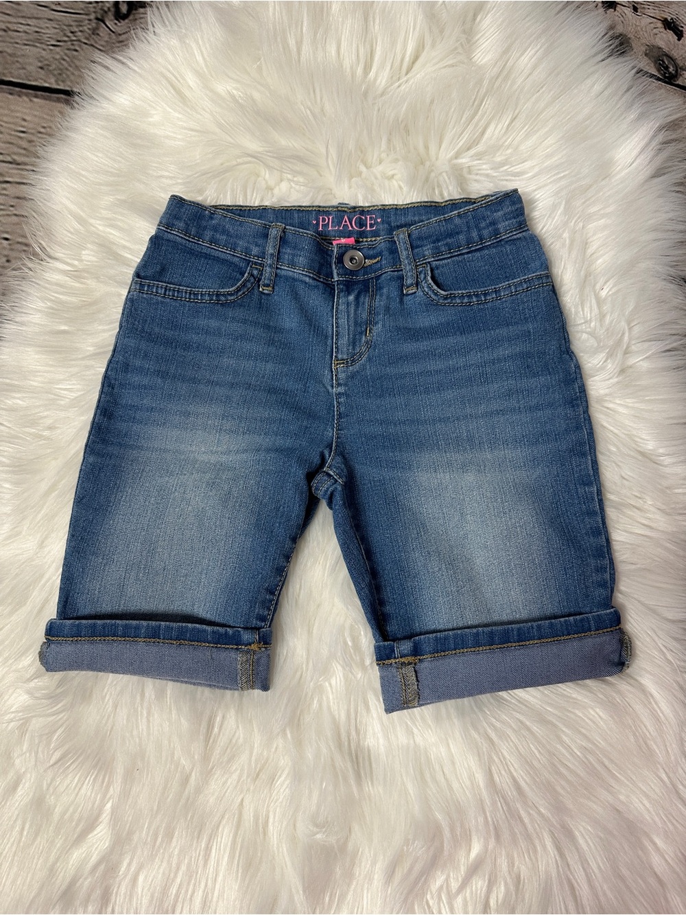 The Children's Place Girls' Blue Denim Roll-Cuff Shorts